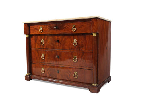 Writing Chest of Drawing in Mahogany & Marble Slab, France, 1810s