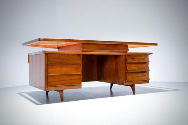 Writing Desk in Walnut and Glass attributed to Silvio Cavatorta, Italy, 1950s-ITV-1717812