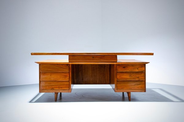 Writing Desk in Walnut and Glass attributed to Silvio Cavatorta, Italy, 1950s-ITV-1717812