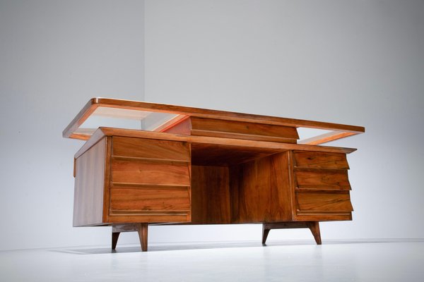 Writing Desk in Walnut and Glass attributed to Silvio Cavatorta, Italy, 1950s-ITV-1717812