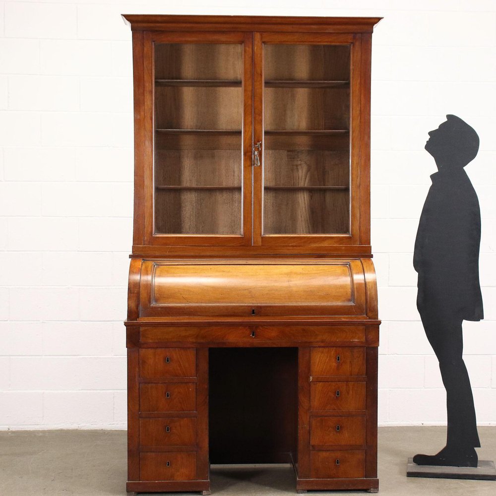 Writing Desk with Lift in Mahogany, Walnut & Glass, Italy, 1900s