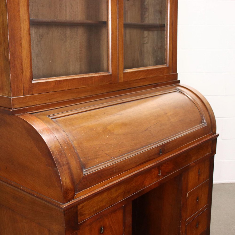 Writing Desk with Lift in Mahogany, Walnut & Glass, Italy, 1900s