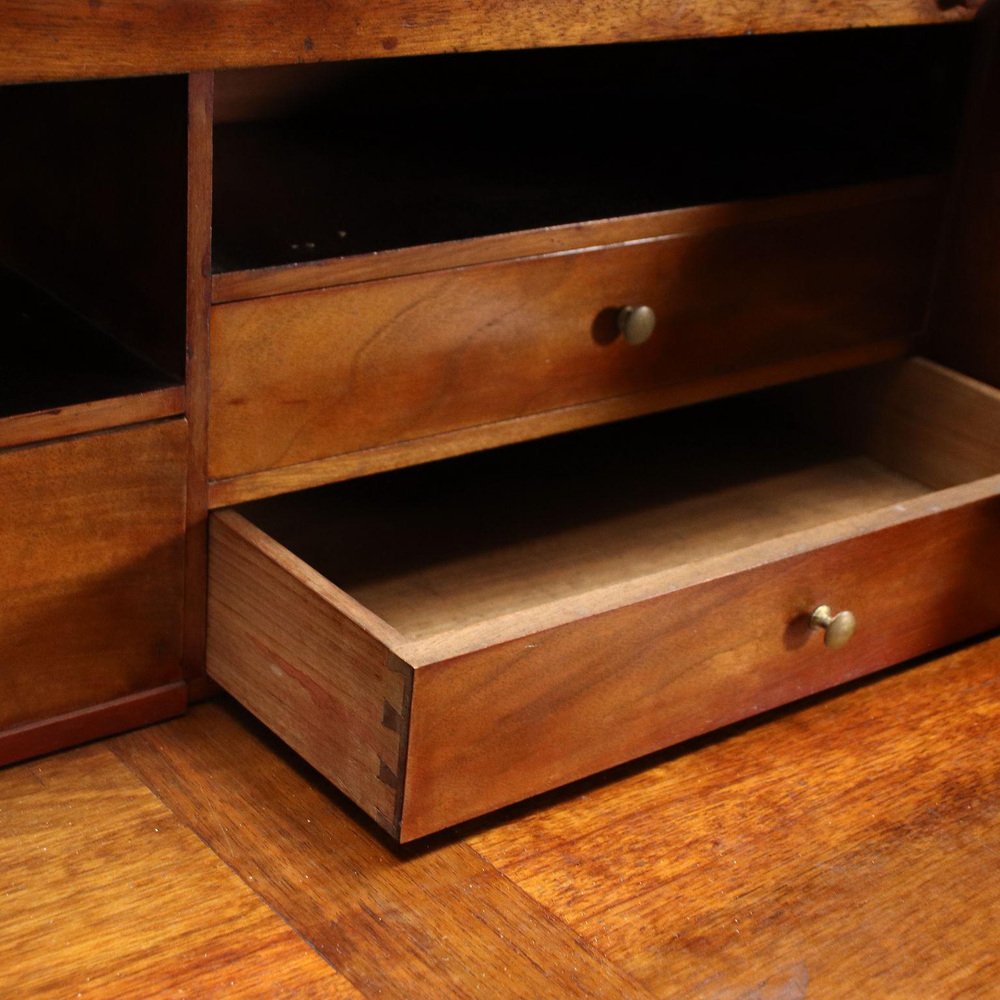 Writing Desk with Lift in Mahogany, Walnut & Glass, Italy, 1900s