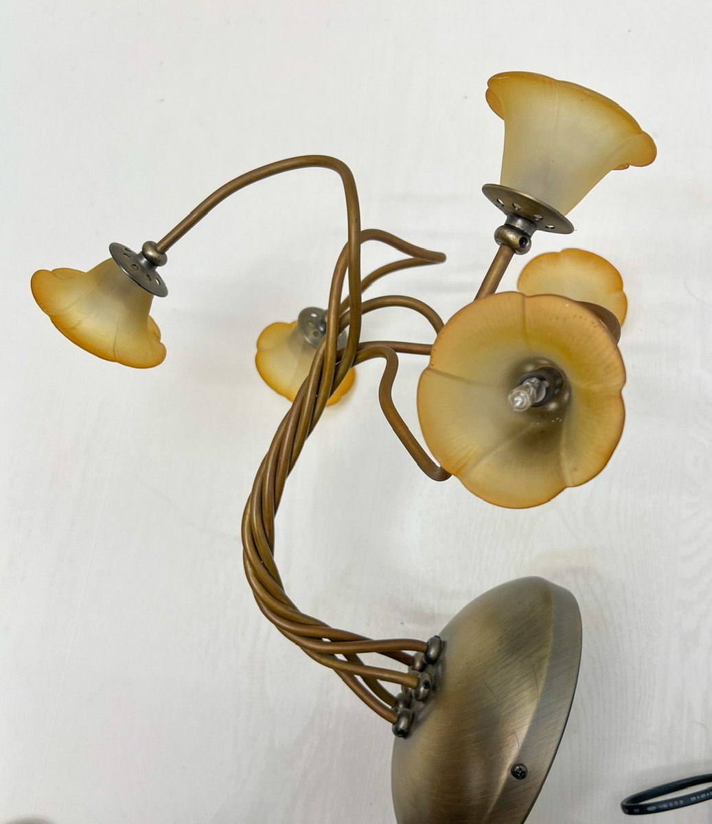 Wrought Brass & Iron Flower Shaped Wall Lamps, 1970s, Set of 2