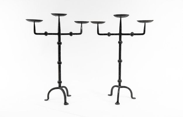 Wrought Brutalist Candleholders, France, 1930s, Set of 2-KQB-1426470