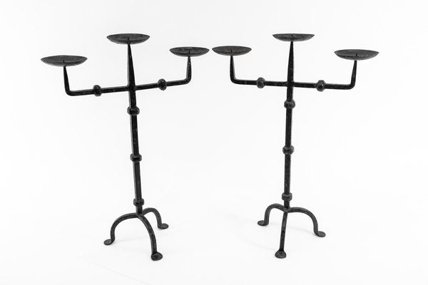 Wrought Brutalist Candleholders, France, 1930s, Set of 2-KQB-1426470