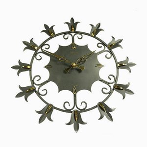 Wrought Iron and Brass Electric Wall Clock from Atlanta, 1960s-FUP-664191