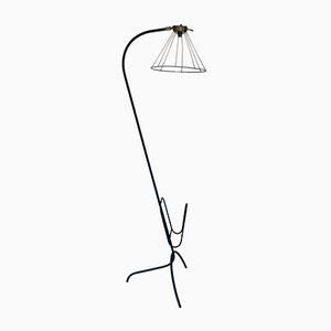 Wrought Iron and Brass Floor Lamp with Magazine Holder, 1960s-SSK-671862