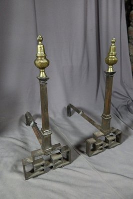 Wrought Iron and Bronze Andirons, Set of 2-WSV-1264770