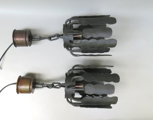 Wrought Iron and Copper Ceiling Lights, 1970s, Set of 2-EY-1010470