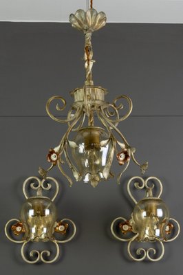 Wrought Iron and Glass Pendant Light & Sconces, Set of 3-KEG-973917