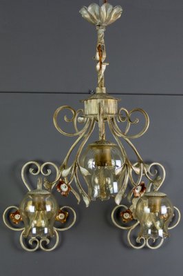 Wrought Iron and Glass Pendant Light & Sconces, Set of 3-KEG-973917