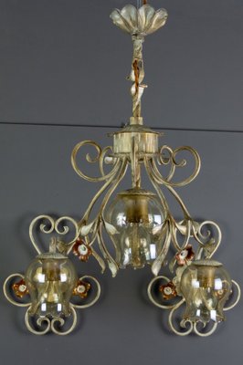 Wrought Iron and Glass Pendant Light & Sconces, Set of 3-KEG-973917