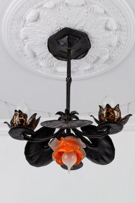 Wrought Iron and Glass Water Lily Chandelier-KEG-956521