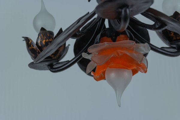 Wrought Iron and Glass Water Lily Chandelier-KEG-956521