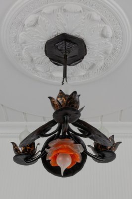 Wrought Iron and Glass Water Lily Chandelier-KEG-956521