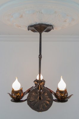 Wrought Iron and Glass Water Lily Chandelier-KEG-956521