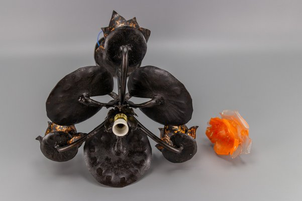 Wrought Iron and Glass Water Lily Chandelier-KEG-956521