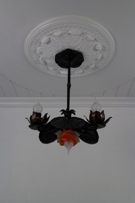 Wrought Iron and Glass Water Lily Chandelier-KEG-956521