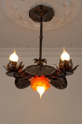 Wrought Iron and Glass Water Lily Chandelier-KEG-956521