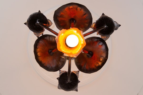 Wrought Iron and Glass Water Lily Chandelier-KEG-956521