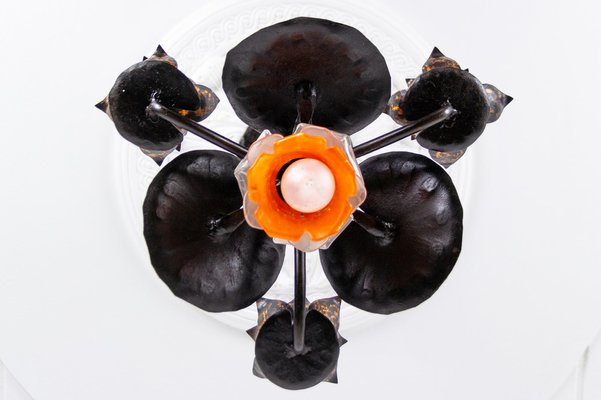 Wrought Iron and Glass Water Lily Chandelier-KEG-956521