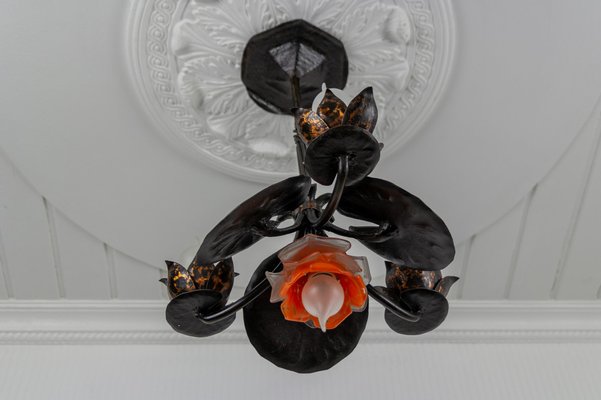 Wrought Iron and Glass Water Lily Chandelier-KEG-956521