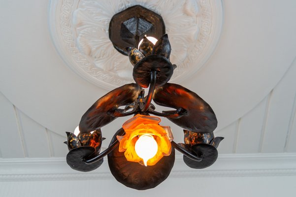 Wrought Iron and Glass Water Lily Chandelier-KEG-956521