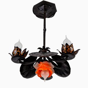 Wrought Iron and Glass Water Lily Chandelier-KEG-956521