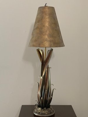 Wrought iron and gold leatherette console lamp, 1980s-IJR-1778406