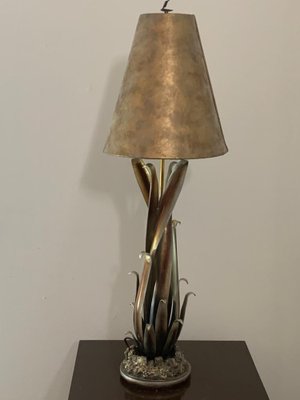 Wrought iron and gold leatherette console lamp, 1980s-IJR-1778406