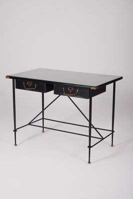 Wrought Iron and Leather Desk by Jacques Adnet-QAC-2034726