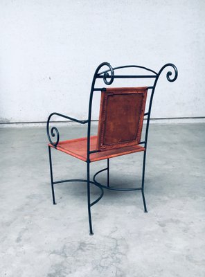 Wrought Iron and Leather Swirl Dining Chairs, Spain, 1960s, Set of 6-RQV-1348283