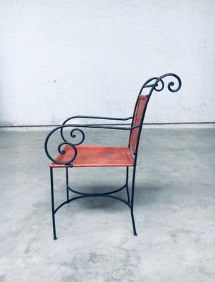 Wrought Iron and Leather Swirl Dining Chairs, Spain, 1960s, Set of 6-RQV-1348283