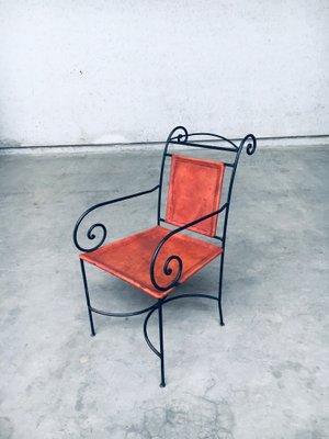 Wrought Iron and Leather Swirl Dining Chairs, Spain, 1960s, Set of 6-RQV-1348283