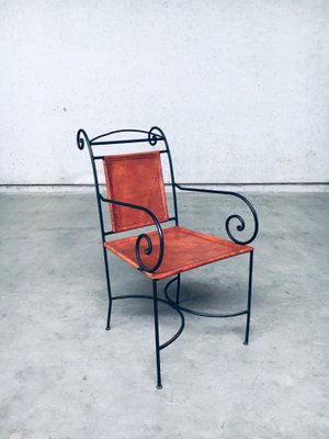 Wrought Iron and Leather Swirl Dining Chairs, Spain, 1960s, Set of 6-RQV-1348283