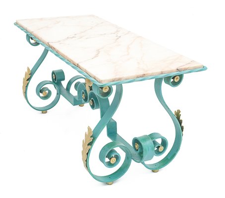 Wrought Iron and Marble Coffee Table, 1950s-JCN-1723344