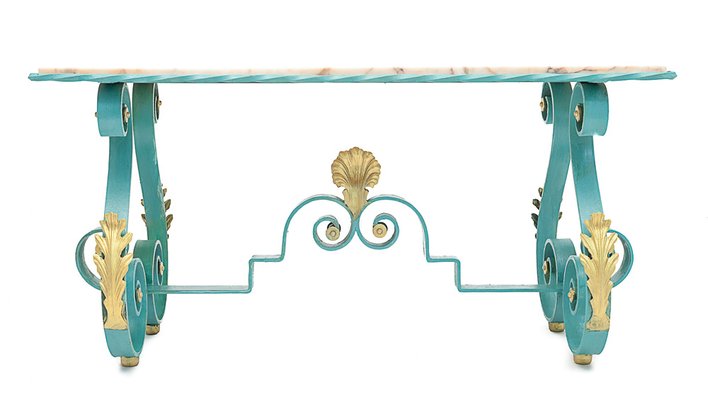 Wrought Iron and Marble Coffee Table, 1950s-JCN-1723344