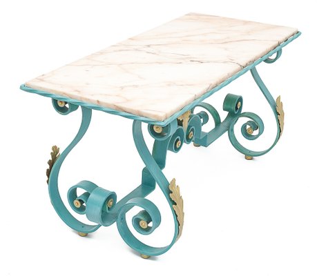 Wrought Iron and Marble Coffee Table, 1950s-JCN-1723344