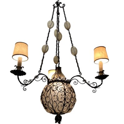 Wrought Iron and Murano Glass Chandelier, 1940s-JJC-1790392