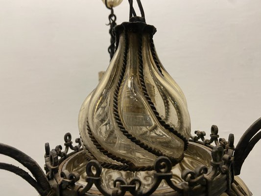 Wrought Iron and Murano Glass Chandelier, 1940s-JJC-1790392