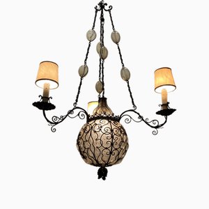 Wrought Iron and Murano Glass Chandelier, 1940s-JJC-1790392