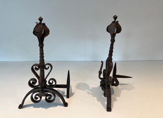 Wrought Iron Andirons, 1890s, Set of 2-BA-1769316