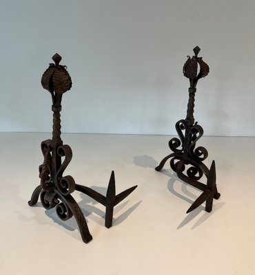 Wrought Iron Andirons, 1890s, Set of 2-BA-1769316