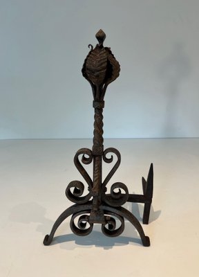 Wrought Iron Andirons, 1890s, Set of 2-BA-1769316