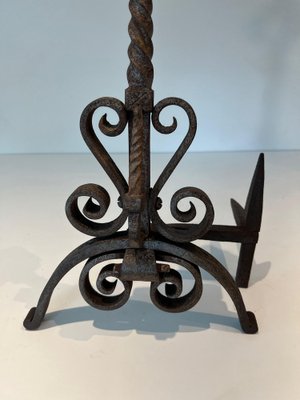 Wrought Iron Andirons, 1890s, Set of 2-BA-1769316