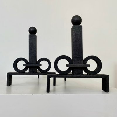 Wrought Iron Andirons by Edgar-William Brandt, France, 1930s, Set of 2-EW-2023661