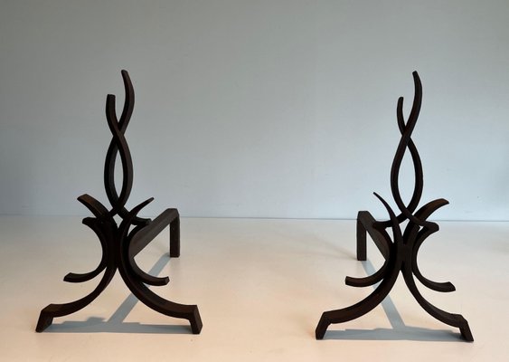 Wrought Iron Andirons by Raymond Subes, 1940s, Set of 2-BA-1786676