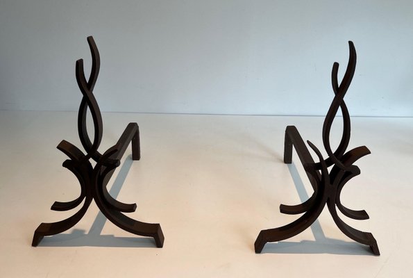 Wrought Iron Andirons by Raymond Subes, 1940s, Set of 2-BA-1786676