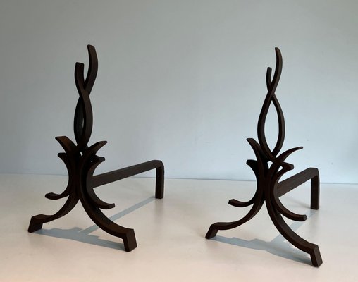 Wrought Iron Andirons by Raymond Subes, 1940s, Set of 2-BA-1786676